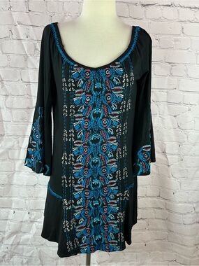 vintage collection Black Long-Sleeve Embroidered Boho Dress women M western